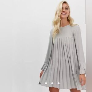 ASOS Pleated trapeze mini dress with long sleeves